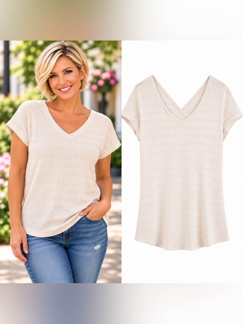 Maurices Cream and Rose Gold V-Neck Top Women’s Size Medium Feminine Boho Chic